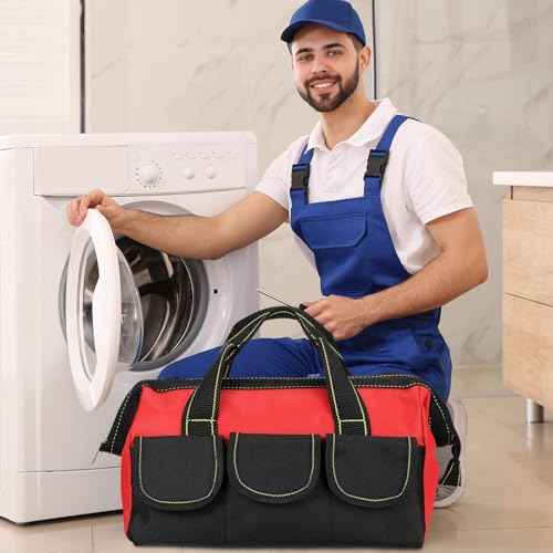 Silkfly 6 Pcs Tool Bag for Men Women Heavy Duty Tool Tote with Waterproof Hard Bottom Multi Pockets Large Mouth Organizer for Various Worker Electrician Carpenter Mechanic(13 Inch,Blue Green Red)