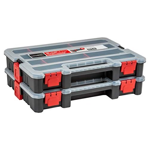 2-Pack Small Parts Organizer Box ? Stackable Hardware Storage Organizer Case with 20 Compartments & Dividers ? Screw, Nut, Bolt, Drill Bit Organizer for Garage, Workshop, Crafts