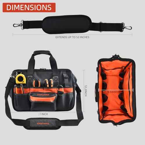 17 Inch Heavy Duty Tool Bag,31-Pockets Portable Tool Box Organizer,Mens Large Open Top Tool Tote for HVAC Electrician (17INCH)