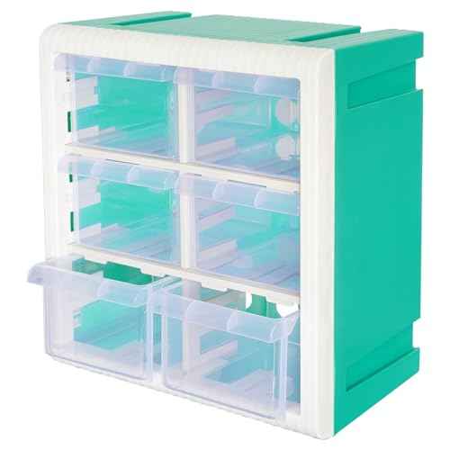 Small Storage Bins With 6 Drawers, Cyan