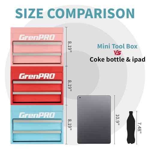 Mini Tool Box Metal with Drawers, Miniature Tiny Steel Tool Box, Mini Toolbox with PVC Liners and PP Feet Pads, Free Storage Containers & Tool Chest