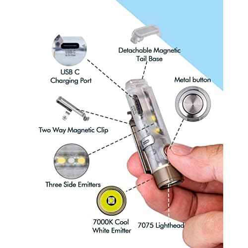 RovyVon Aurora A7 G4 7075 USB C Rechargeable Keychain Flashlights 650 High Lumens Small Bright EDC Flashlight, White/365nm Versatile Sidelights for Camping, Walking Dog, Night Running