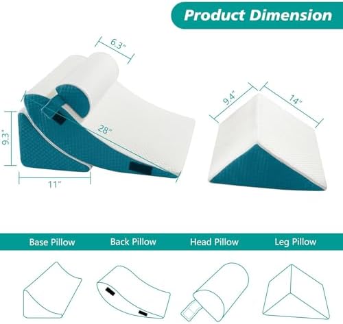 Orthopedic Bed Wedge Pillow Set for Sleeping 4 PCS - Adjustable Triangle Pillow for Neck Leg Support with Washable Cover - 35D Foam Wedge Pillow Post Surgery for GERD & Snoring (White Blue)