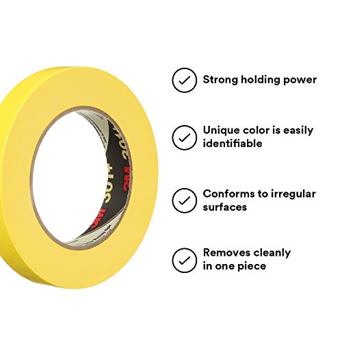 3M 301+ High Performance Masking Tape, Yellow, 18 mm x 55 m - High Performance Holding and Masking Tape for Automotive, Specialty Vehicle and Industrial Markets (Pack of 1)