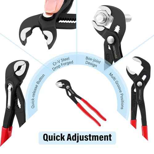 MAXPOWER 7" 10" 12" Water Pump Pliers Set, Quick Adjustment Push Button Locks Pliers, with Max Jaw Capacity 0.98" 1.4" 1.6"