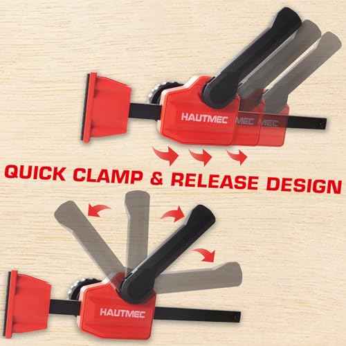 HAUTMEC 3/4" Bench Dog Clamp, Quick-Release Hold Down Clamps for 19mm Dog Holes, 170 Lbs Clamping Force, Adjustable Bench Clamps for Woodworking, Assembling, Gluing, 4 Pack - HT0276