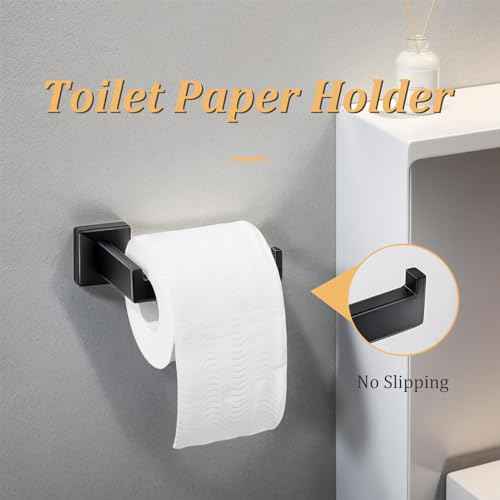 10 Pieces Bathroom Hardware Accessories Set 16 Inch Wall Mounted Towel Bar Set Matte Black Towel Rack Rings Stainless Steel Toilet Paper Holder Bath Coat Hooks