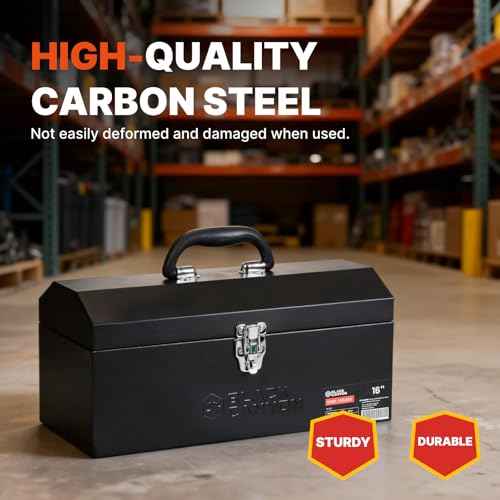 Black Canyon 16 Inch Tool Box, Metal Tool Box, Carbon Steel, Portable&Padlockable, 4 Non-Slip Foot Pads, Ideal for Trailer, Mechanic, DIY-ers, Car Toolbox, Workshops, Garages, Repair Shops