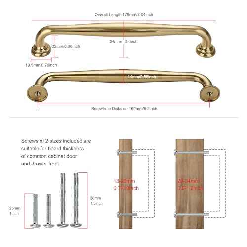 TUNNY 10 Pack Cabinet Handles-6.3"/160mm Screw Spacing Champagne Bronze Furniture Hardware Handles for Kitchen Cabinets Bedroom Dresser Wardrobe Cabinet Pulls