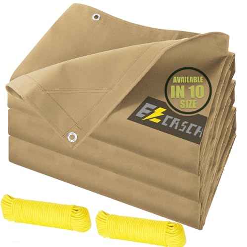 8¡¯x10¡¯ Canvas Tarps Heavy Duty Waterproof Tarpaulins with Aluminum Grommets,UV Resistant, 22Mil Multipurpose Drop Cloth, 14oz Cover Sheet for Outdoor and Indoor Use with Ropes Yellow