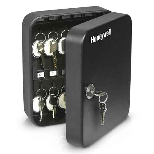 Honeywell Safes & Door Locks - 24 Hooks Small Key Box for Office - Durable Metal Key Lock Box Keeps your Keys Safe - Scratch Resistant Key Holder Box Comes with 2 Entry Keys - 0.07 CU - Black - 6105