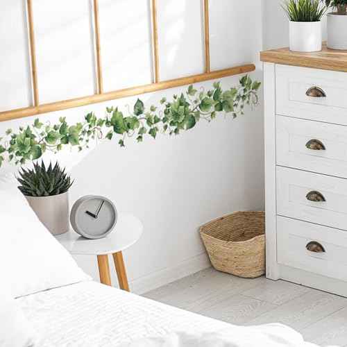 Green Leafy Vine Wall Decals Green Plants Leaves Wall Stickers Removable Peel and Stick Vinyl Art Mural Decals for Living Room Bedroom Classroom Kitchen Wall Decor
