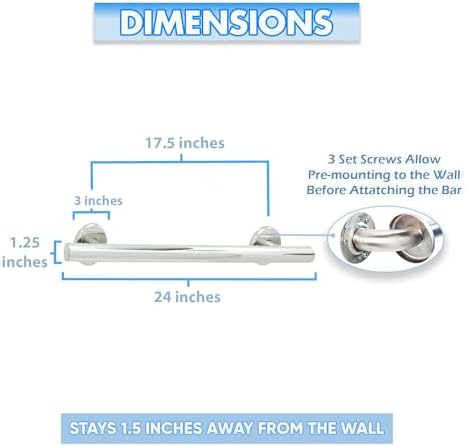 24” Skyline Grab Bars for Shower in 1.25” Dia | ADA Handicap Grab Bars for Wall in Polished Chrome Finish | Made from 304 Stainless Steel & Holds up to 500 lbs