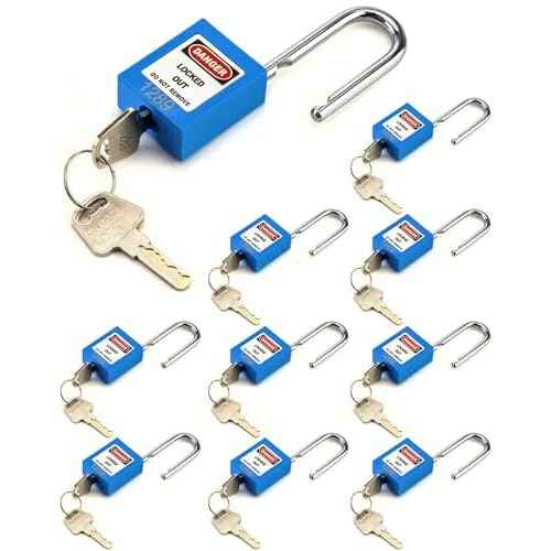 QWORK Lockout Tagout Locks, Safety Padlock, 10 Blue Padlocks with 20 Keys, Keyed Different, for Lock Out Tag Out Stations and Devices
