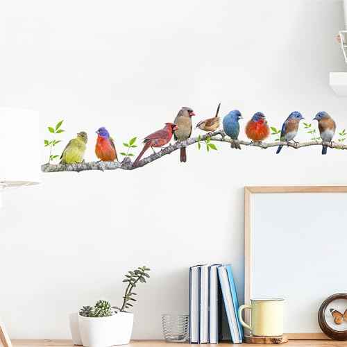 Bird On Branch Wall Decals,Removable Creative Bird Wall Stickers,DIY Vinyl Art Murals for Boys Girls Kids Bedroom Living Room Nursery Decoration (F483)