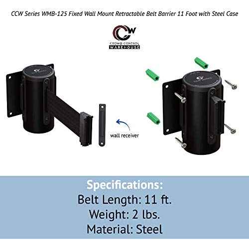 CCW Series WMB-125 Fixed Wall Mount Retractable Belt Barrier 11 Foot with Black Steel Case (Red"Authorized Access ONLY" Belt)