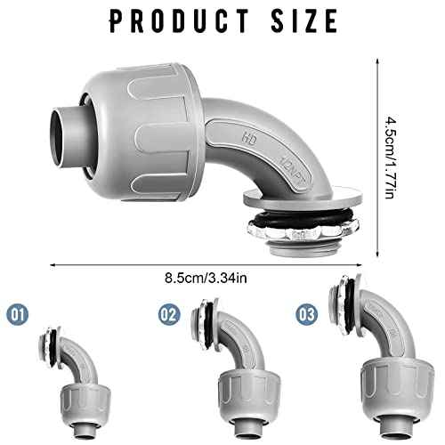 Yaomiao 50 Pcs 1/2 Inch Liquid Tight Connector PVC Electrical Conduit Fittings Straight 90 Degree Flexible Conduit Connector for Home Bathroom Tube Tool Supplies, Grey(50 Pcs)