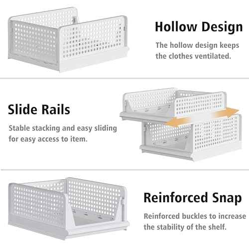 Proarea 5 Pack Stackable Plastic Storage Basket Closet Organizer Bin Foldable Clothes Organizer Storage Drawer Shelf Container for Living Room Bathroom Kitchen Office (5L)