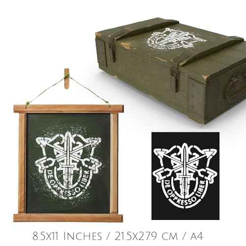 Special Operations Inspired Emblem Stencil 8.5 x 11 Inch Reusable Mylar Template with Dagger and Arrows Crest for DIY Tactical Crafts Veteran Art and Patriotic Decor