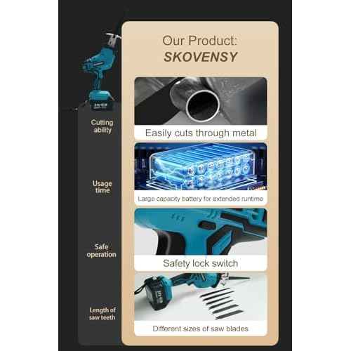 Cordless Reciprocating Saw, Battery x2, Reciprocating Saw Cordless, Variable Speed, Blades Kit for Metal/Wood/PVC Cutting, Blue