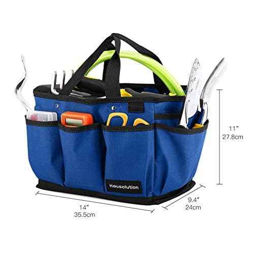Housolution Gardening Tote Bag, Deluxe Garden Tool Storage Bag and Home Organizer with Pockets, Wear-Resistant & Reusable, 14 Inch, Blue