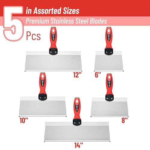 Bates Stainless Steel Putty Knife Set - 5 Pack, 14", 12", 10", 8", 6" Drywall Knives, Scraper Tool