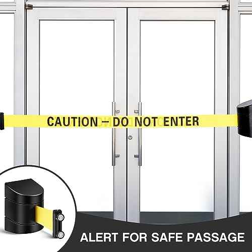Barydat 16.4 ft Magnetic Retractable Wall Mount Barrier, Crowd Control Safety Belt with ABS Case for Grocery Retail Store Stadium (Caution Do Not Enter,Black,1 Pcs)
