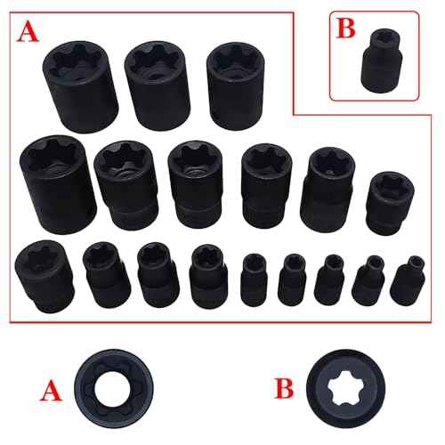 19Pcs External Torx Plus Socket Set 6 Point EP Socket Compatible with Tesla, 1/2¡± 3/8¡± 1/4'' Drive Female External E-Torx Plus Socket, High Deformation Prevention Puller Tool