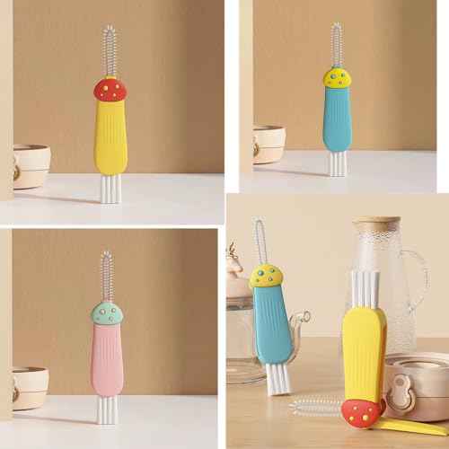 3 in 1 Cup Lid Cleaning Brush,Multifunctional Crevice Portable Cup Lid Cleaning Brush 3Pcs for Bottle Gap Tight Spaces Cup Gift (Mushroom, one Size)