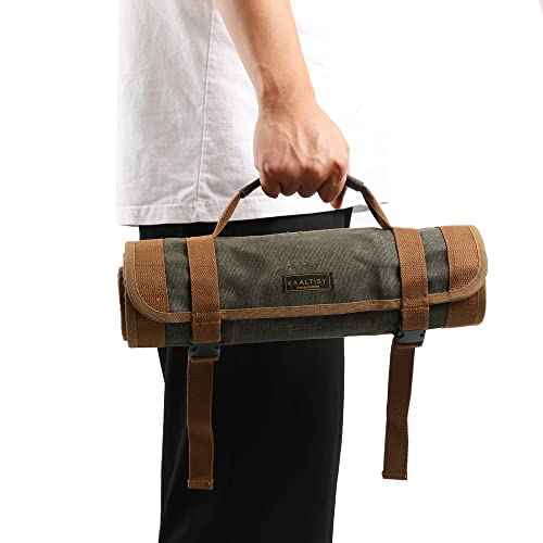 Canvas Tool Roll, 23 Pockets Tool Case, Heavy Duty 16oz Waxed Canvas Tool Storage (26"L x 13"W), Tool Roll Up Bag with Buckles and Handle - Army Green
