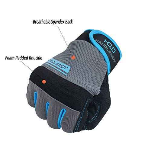 HANDLANDY Work Gloves Mens & Women, Utility Safety Mechanic Working Gloves Touch Screen, Flexible Breathable Yard Work Gloves (Large, 3 pairs Grey)