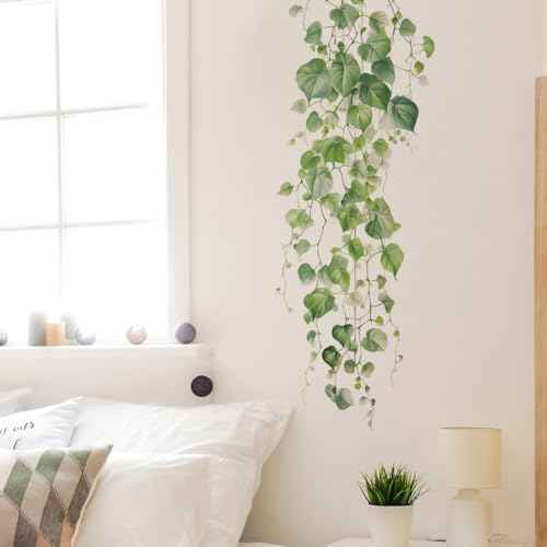 Green Plant Vine Wall Sticker - Evergreen Ivy Leaves for Bedroom & Living Room - 22x28.7 Inch