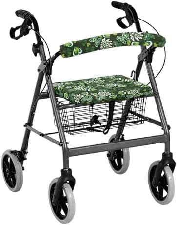 LedBack Saint Patrick's Day Walker Accessories Comfy Walker Seat and Backrest Covers Green Hearted Decorations Soft Dust Cover for Seniors in Assisted Living 2 Piece Walker Seat Cover Set