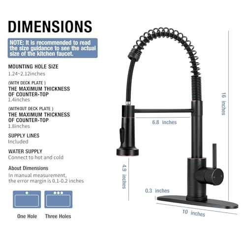 DJS Kitchen Faucets with Pull Down Sprayer Oil Rubbed Bronze -High Arc Single Handle 1 or 3 Holes Spring Kitchen Sink Faucet with Deck Plate for Farmhouse RV Vessel Basin