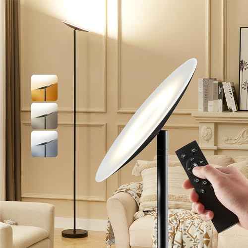 Skylight LED Floor Lamp, 3200LM, 71" Modern Torchiere in Zen Black, Stepless Dimming, Remote & Touch Control, Bright Light for Living Room or Bedroom, Weighted Base