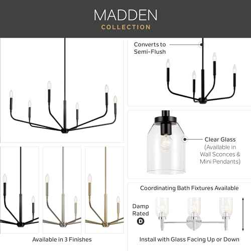 KICHLER Madden 1-Light Wall Sconce with Clear Glass in Champagne Bronze, Sloped Ceiling Compatible, for Bathroom or Hallway (14.75" x 5"), 55183CPZ