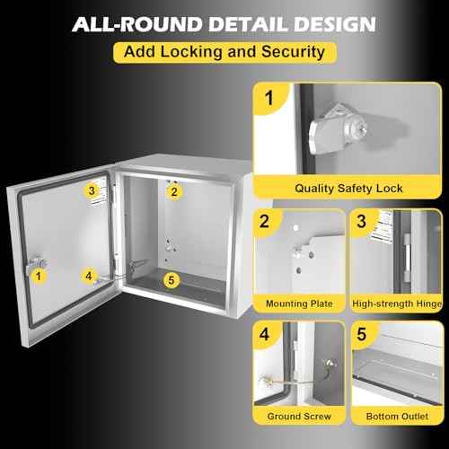 Electrical Junction Box, 12"x10"x8" NEMA Steel Enclosure P66 Waterproof & Dustproof Outdoor/Indoor Electrical Project Box with Mounting Plate