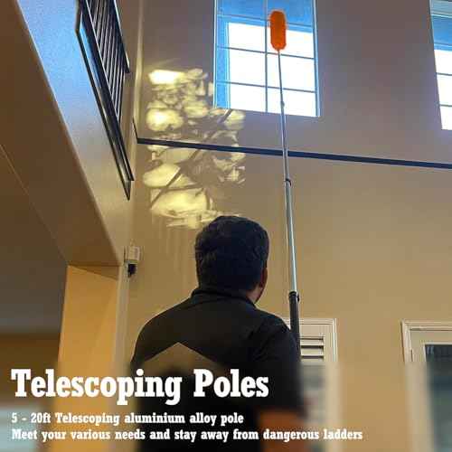Telescoping Extension Pole, Reach to 26FT Telescoping Pole Multi-Purpose 5-20FT Lightweight, Sturdy with Universal Twist-on Metal Tip Extendable for Dusting Painting Window Cleaning