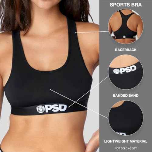 PSD Womens Sports Bra ? Black Modal 3-Pack, Comfortable Medium Support Sports Bras for Women Pack, Womens Racerback Sports Bras Multipack, X-Small