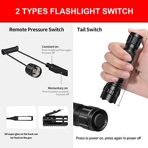 WINDFIRE Tactical Flashlight 2200 Lumens LED Weapon Light Matte Black Rifle Lights with Quick Release Picatinny Rails Offset Mount, Remote Pressure Switch