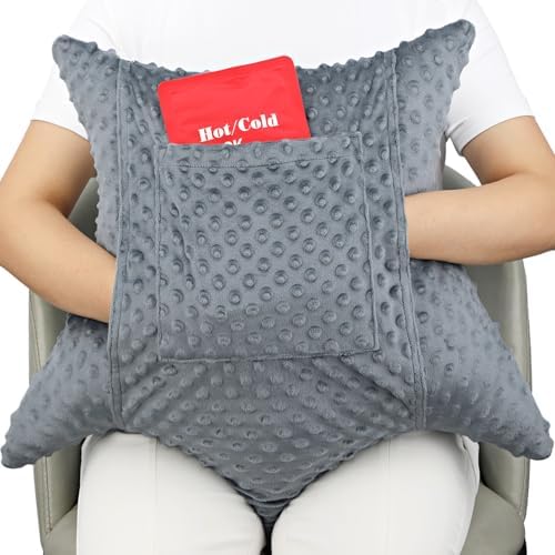 Star Shape Hysterectomy Recovery Pillowy for Hysterectomy Recovery Must Haves with 2 Pockets Products Gifts Tummy Tuck Abdominal Surgery Cushion, Minky Dot Dark Gray