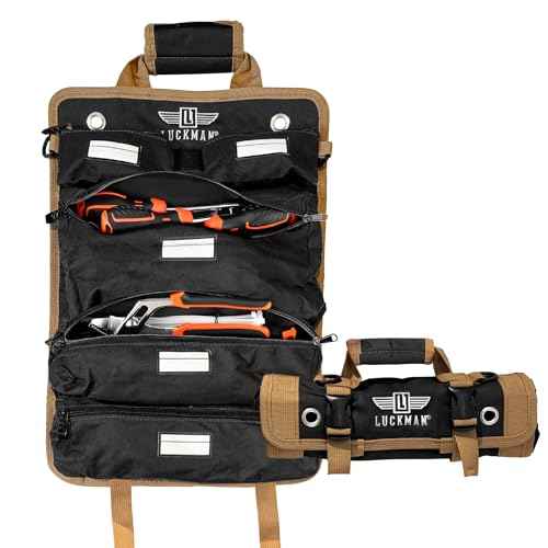 Roll Up Tool Bag ? Heavy Duty Tool Bag for Men & Women, Compact Tool Roll Organizer and Tool Kit Storage, Electrician Tool Organizer, Bike Tool Kit for Car, Garage and Outdoor Use (Black)
