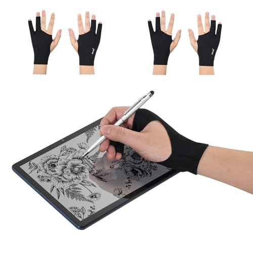 OTraki 4 Pack Drawing Glove Two-Finger Artist Glove for Tablet iPad Sketching Graphic Painting Smudge Guard for Left and Right Hand Black M 3.03x8.07 inch