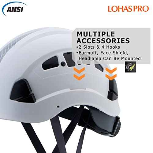 Hard Hats Construction Safety Helmet ANSI Z89.1 Approved OSHA Hardhat, LOHASPRO Vented Men Worker White Hard Hat with Chin Strap Tree Climbing Rescue Arborist Helmet (P1 White)