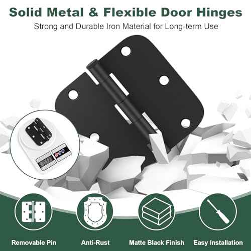 Estmoon 50 Pack 3.5 x 3.5 Inch Rounded Door Hinges Matte Black, 5/8" Radius Interior Hinges Heavy Duty Bifold Residential Hinges for Bathroom/Bedroom/Exterior/Internal Door, 6 Holes