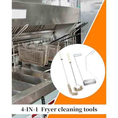 4-in-1 Fryer Cleaning Tools, L Shaped Fryer Cleaning Brush, Deep Fryer Crumb Scoop, Long Handle Deep Fryer Basket Cleaning Brush, Deep Fryer Cleanout Rod, Applies to Commercial Kitchen, Fryer, Drain