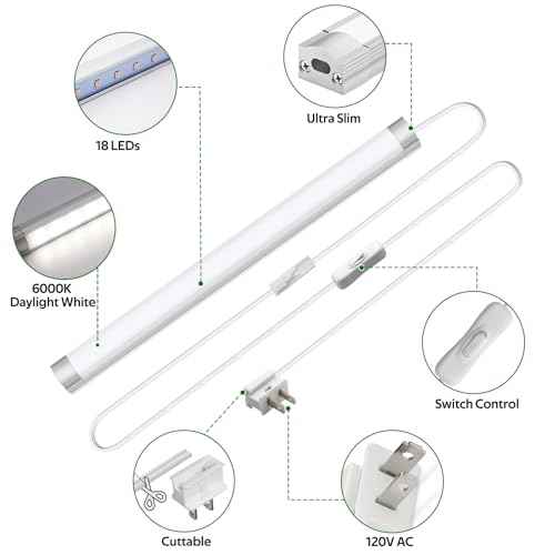 AIBOO Under Cabinet Lighting, Dimmable 12 inch Under Counter Lights, 120V Plug in & Hardwired, Linkable LED Closet Lights for Kitchen, Shelf, Workbench, Desk,Cupboard,Garage (6 PCS),Cold White 6000K