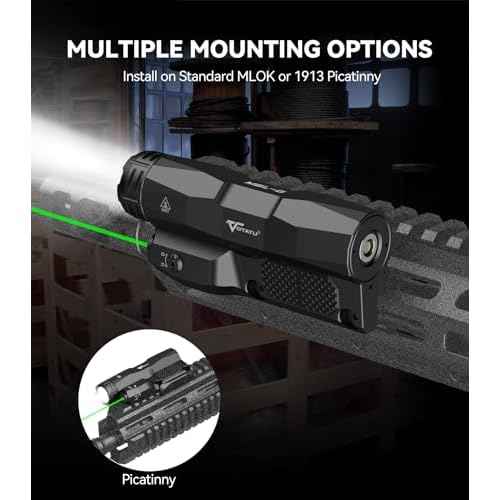 VOTATU M6L-G Picatinny/Mlok Flashlight Laser Combo Built-in Touch Pad Switch, Max 2400 Lumens LED Light and Green Laser with Tactical Strobe Mode, USB Magnetic Rechargeable
