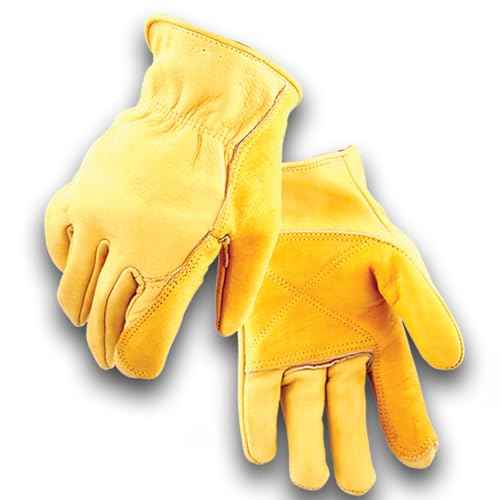 Iron Fencer Leather Work Glove- 207 Medium Cowhide Leather Fencing Gloves for Men Heavy Duty Double Palm, Guantes de Trabajo, Ranch, 207M