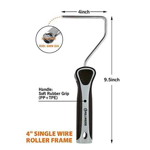ROLLINGDOG Paint Roller Frame-With Single Rod,Use With 4 Inch Mini Paint Roller Covers,Great for Cutting in and Detail Painting (4 Inches)